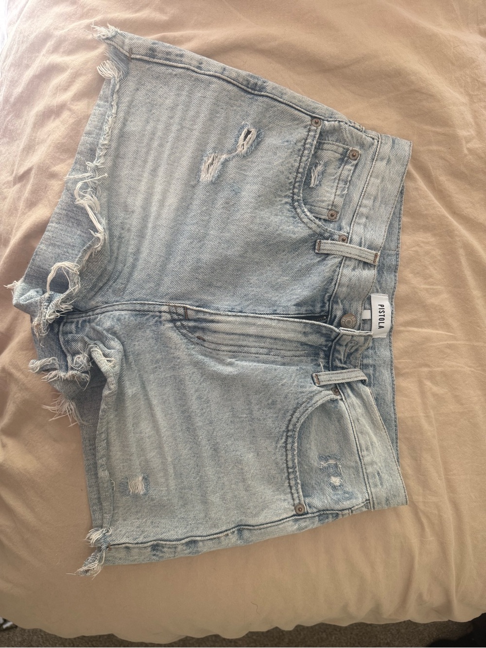 pistola Light Wash High Waist Distressed Denim Shorts